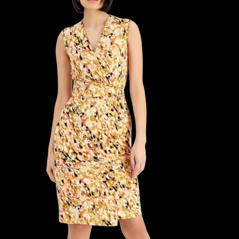 Kasper Size 16P Multi-Color Wrap Style Dress Sleeveless